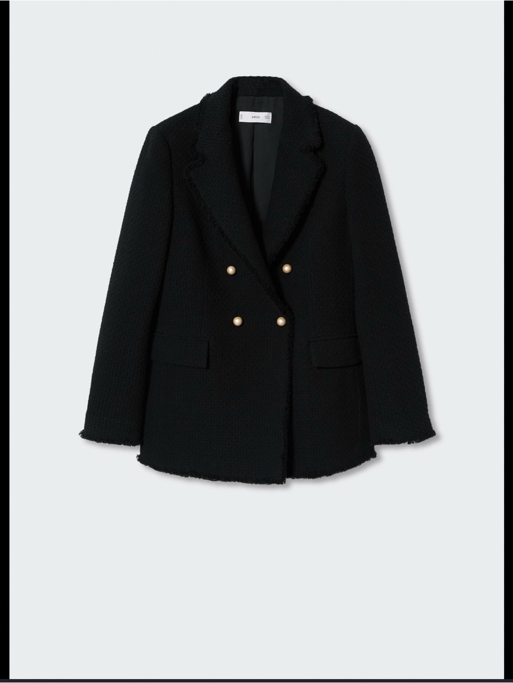 Mango Black Double-Breasted Tweed Blazer with Gold Buttons